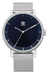 Adidas Originals District Milanese Bracelet Watch, 40mm In Silver/ Navy