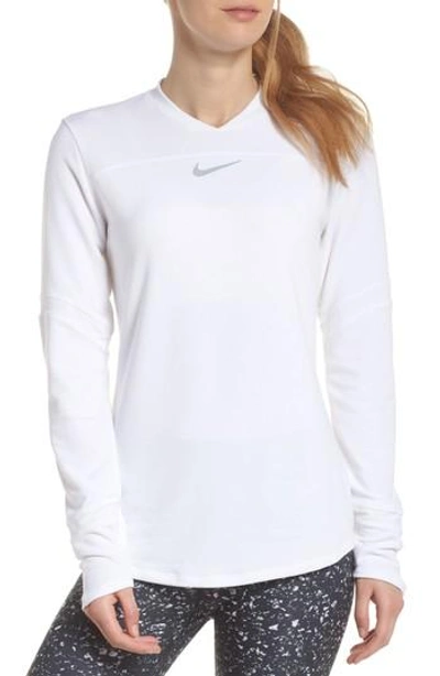 Nike Dry Long Sleeve Pullover In White/ Flt Silver