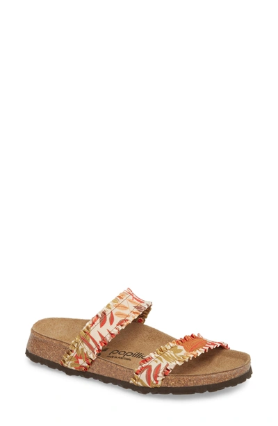 Birkenstock Curacao Slide Sandal In Flower Frill Brown Fabric