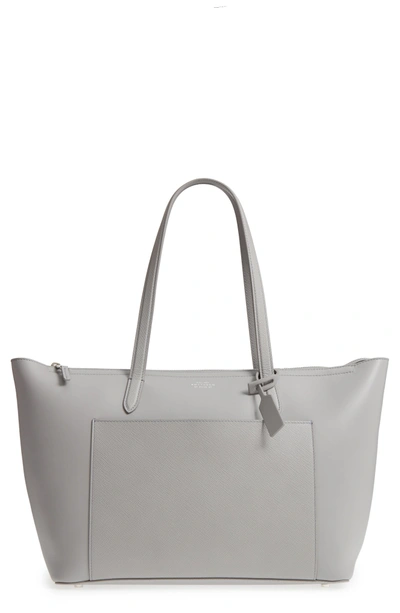 Smythson Panama East/west Leather Tote - Grey In Cold Grey
