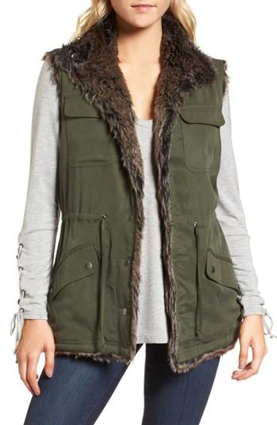 Cupcakes And Cashmere Ashling Faux Fur Lined Utility Vest In Army