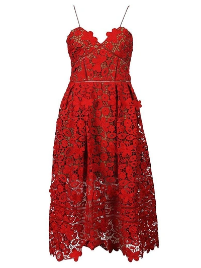 Self-portrait 3d Floral Lace Dress In Rosso