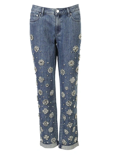 Michael Kors Jeweled Jeans In Light Indigo