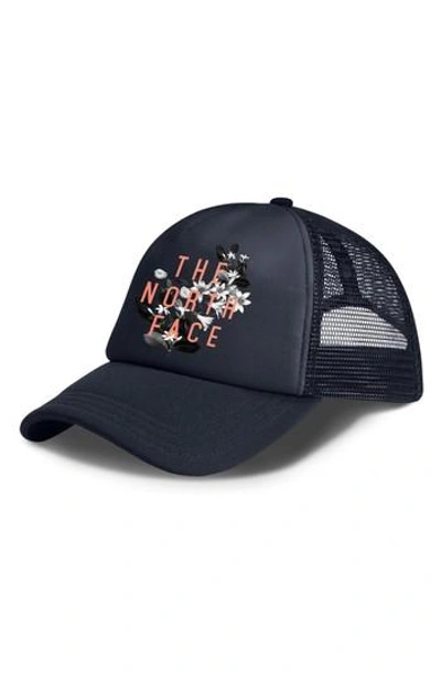 The North Face 'photobomb' Trucker Hat - Blue In Urban Navy Floral Logo Print