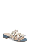 Cecelia New York Fes Embellished Slide Sandal In Blue Fabric