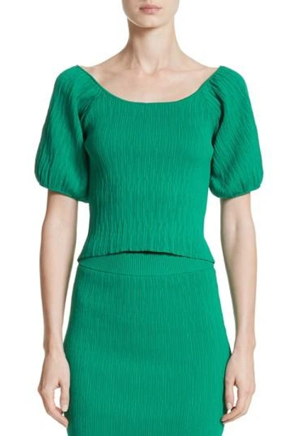 Simon Miller Gwinn Off-the-shoulder Ribbed-knit Top In Jade
