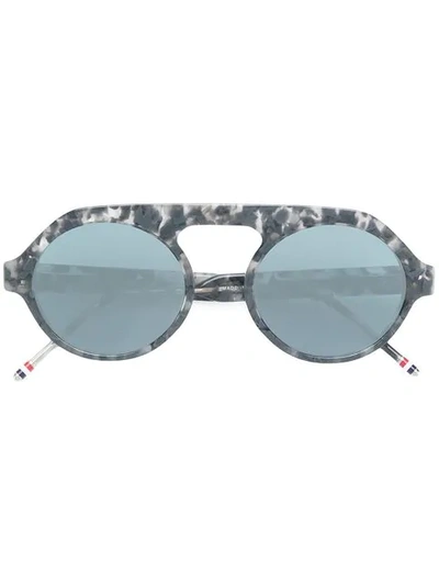 Thom Browne Tortoiseshell Top Bar Round Frame Sunglasses In Grey