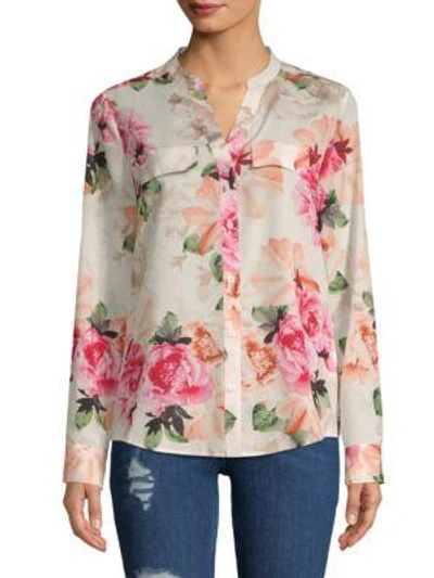 Calvin Klein Long Sleeve Gingham Floral Shirt In Nectar