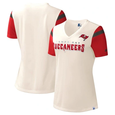 Starter White Tampa Bay Buccaneers Kick Start V-neck T-shirt In Cream