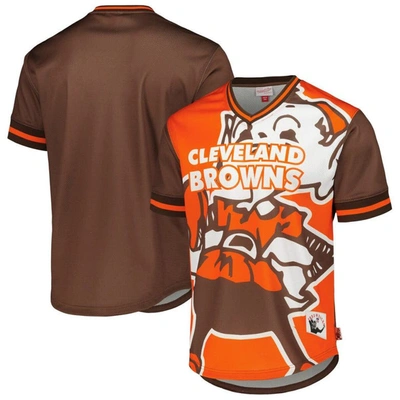 Mitchell & Ness Men's  Orange Cleveland Browns Jumbotron 3.0 Mesh V-neck T-shirt