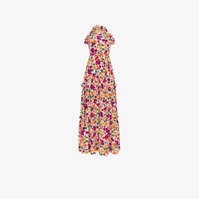 Borgo De Nor Silk Floral High Neck Maxi Dress In Multicolour