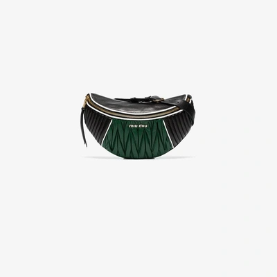 Miu Miu Black And Green Two-tone Matelassé Leather Belt Bag
