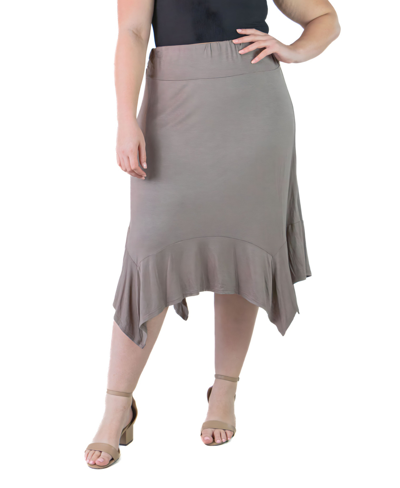 24seven Comfort Apparel Plus Size Knee Length Elastic Waist Skirt In Taupe