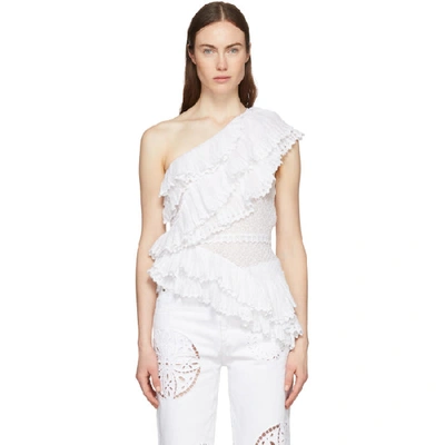 Isabel Marant Zellery One-shoulder Broderie-anglaise Cotton Top In 20wh White