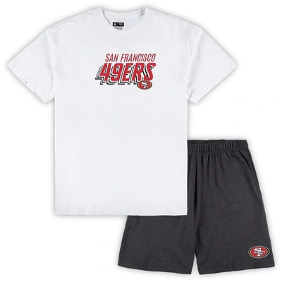 Concepts Sport White/charcoal San Francisco 49ers Big & Tall T-shirt And Shorts Set