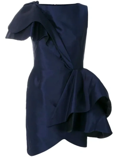 Lanvin Asymmetric-ruffled Silk-twill Mini Dress In Blue