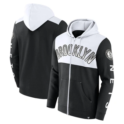 Fanatics Branded Black/white Brooklyn Nets Skyhook Colorblock Full-zip Hoodie In Black,white