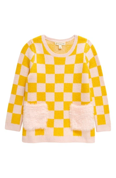 Tucker + Tate Kids' Fun Times Jacquard Pocket Tunic Sweater In Yellow Lily Checkerboard