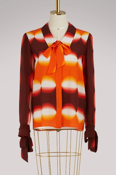 Marco De Vincenzo Graphic-print Pussy-bow Silk Blouse In Cherry/orange