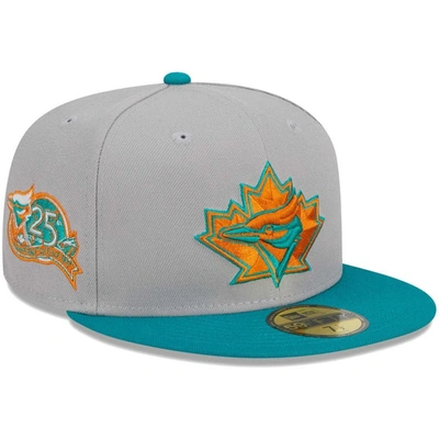 New Era Men's  Gray, Teal Toronto Blue Jays 59fifty Fitted Hat In Gray,teal
