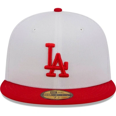 New Era White Los Angeles Dodgers Optic 59fifty Fitted Hat In White,red