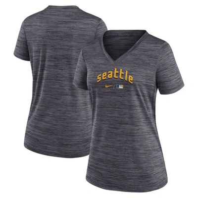Nike Heather Charcoal Seattle Mariners 2023 City Connect Velocity Practice Performance V-neck T-shir