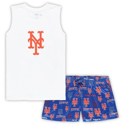 Concepts Sport Women's  White, Royal New York Mets Plus Size Tank Top And Shorts Sleep Set In White,royal