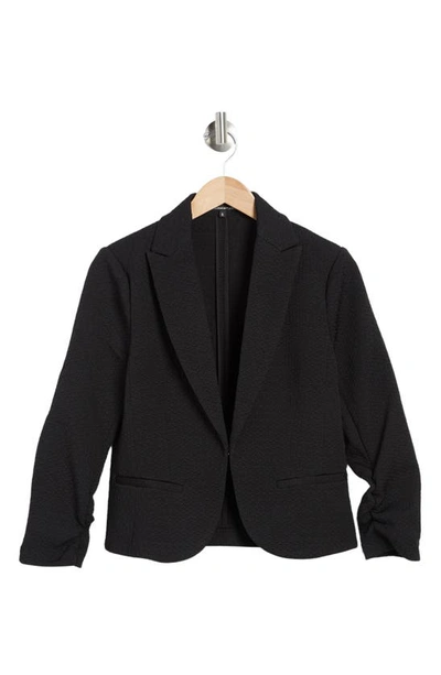 Atelier Luxe Ruched Sleeve Jacquard Blazer In Black