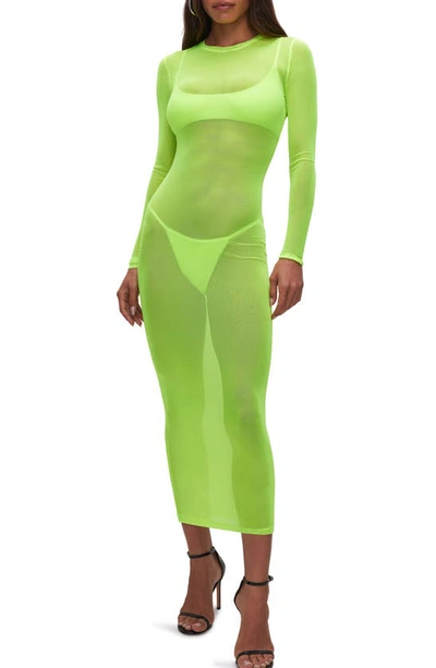 Good American Mesh Swim Cover-up Maxi Dress In Electric Lime002