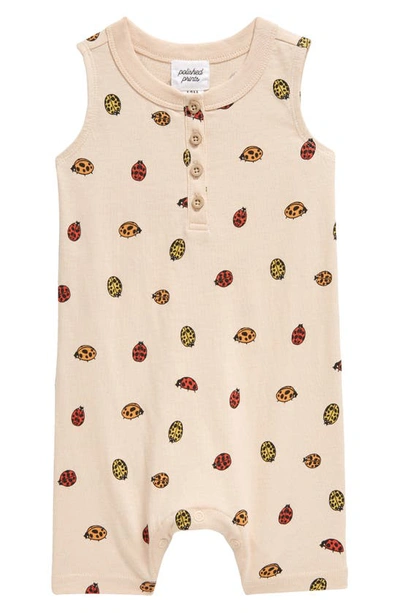 Polished Prints Babies' Ladybugs Organic Cotton Henley Romper In Pink