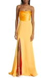 Cinq À Sept Estela Mixed Media Strapless Gown In Yellow