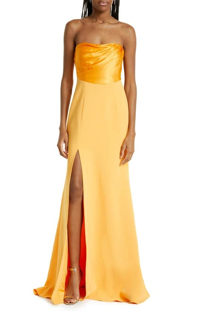 Cinq À Sept Estela Mixed Media Strapless Gown In Yellow