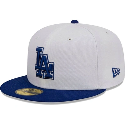 New Era White Los Angeles Dodgers Optic 59fifty Fitted Hat In White,royal
