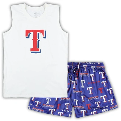 Concepts Sport Women's  White, Royal Texas Rangers Plus Size Tank Top And Shorts Sleep Set In White,royal