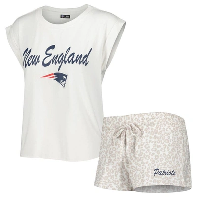 Concepts Sport Women's  White, Cream New England Patriots Montana Knit T-shirt And Shorts Sleep Set In White,cream