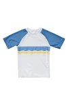 Snapper Rock Kids' Sunset Stripe Short Sleeve Rashguard In Yellow/ White/ Blue