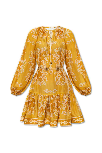 Zimmermann Yellow Raie Floral Print Silk Dress