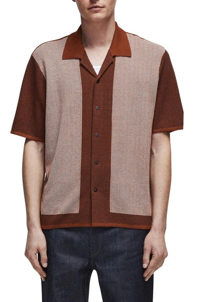 Rag & Bone Avery Camp-collar Herringbone Jacquard-knit Shirt In Brown Multi