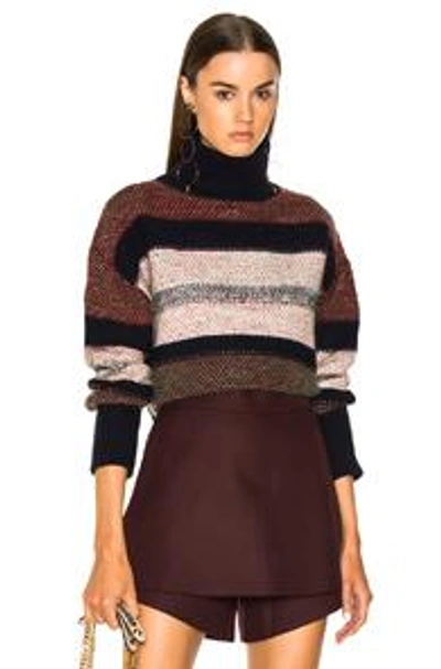 Chloé Chloe Color Block Tweed Turtleneck Sweater In Blue,red