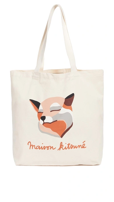 Maison Kitsuné Ines Longevial Fox Tote Bag In Ecru Multi