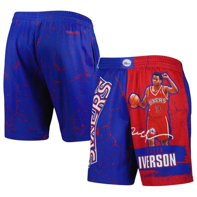 Mitchell & Ness Men's  Allen Iverson Royal Philadelphia 76ers Hardwood Classics Player Burst Shorts