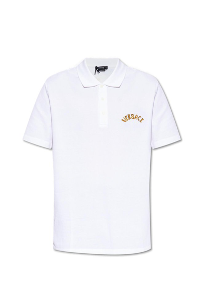 Versace Seashell Baroque-logo Polo Shirt In White