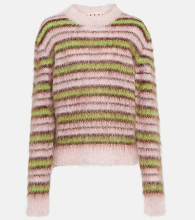 Marni Striped Mohair-blend Sweater In Quartz