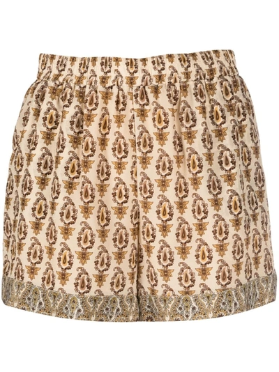 Gold Hawk Provence Graphic-print Silk Shorts In Beige