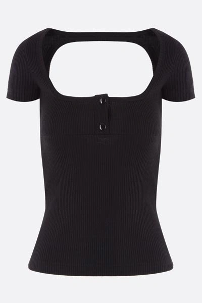 Courrèges Short-sleeve Ribbed-knit Top In Black