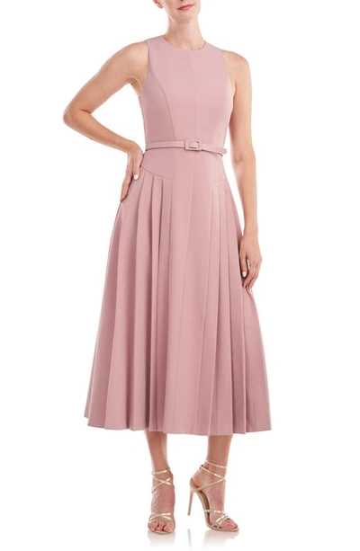 Kay Unger Leora Pleated Cocktail Midi Dress In Wood Rose