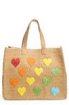 Btb Los Angeles Be Mine Straw Tote In Sand/ Rainbow