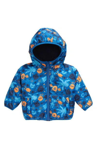 Tucker + Tate Babies' Reversible High Pile Fleece Hooded Jacket In Blue Nautical Weird Monsters