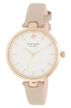 Kate Spade New York Holland Three-hand Rose Gold-tone Glitter Leather Watch, 34mm