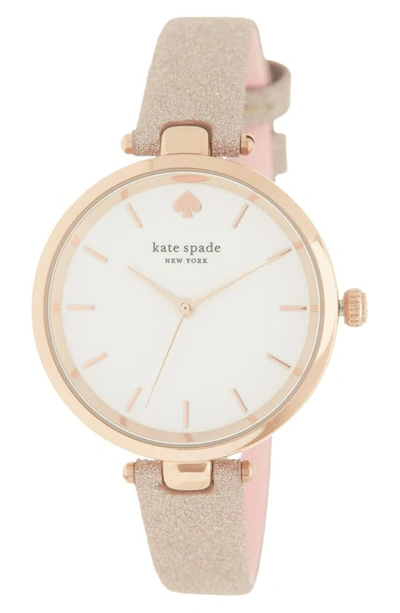 Kate Spade New York Holland Three-hand Rose Gold-tone Glitter Leather Watch, 34mm